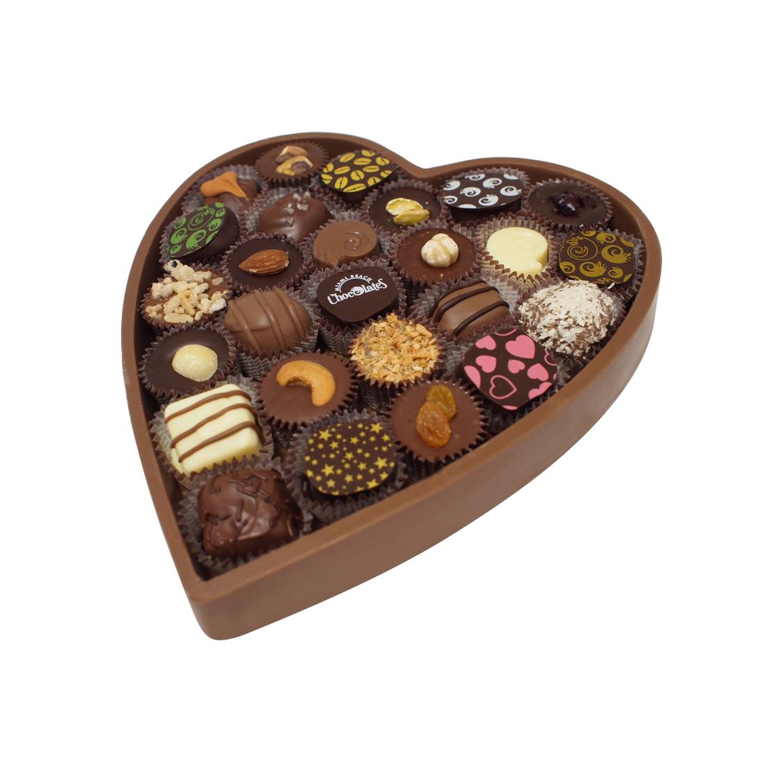 Edible Chocolate Heart Box W. Truffles & Clusters Premium Deluxe